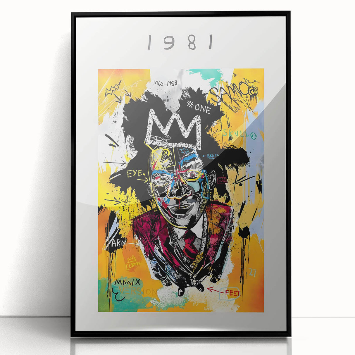 Large abstract wall art featuring a dynamic mix of vibrant colors on a black acrylic frame, suitable for modern home decor.