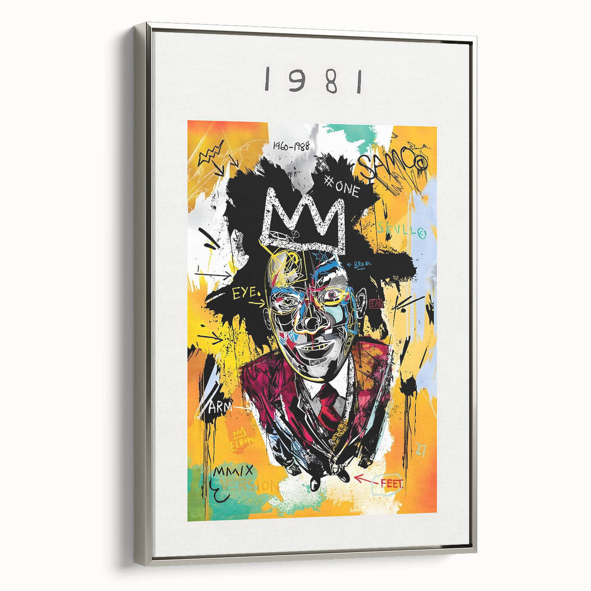 Framed canvas depicting an avant-garde landscape with vibrant, colorful brushstrokes on a black background.