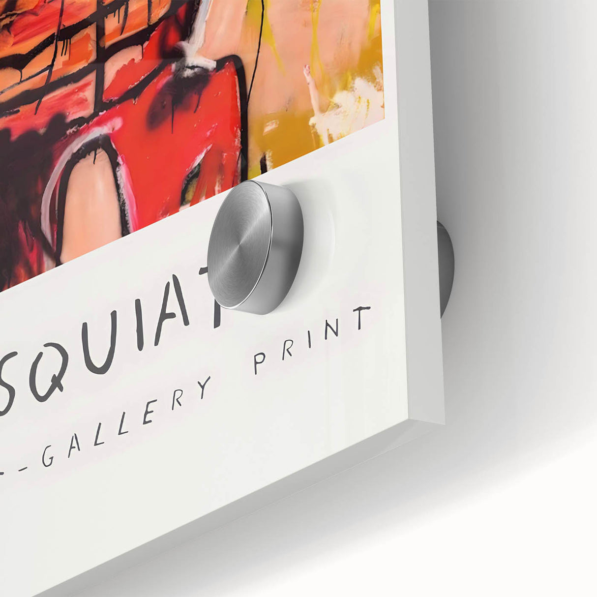 Large abstract wall art in mid-century modernist style, featuring vivid colors on acrylic glass.