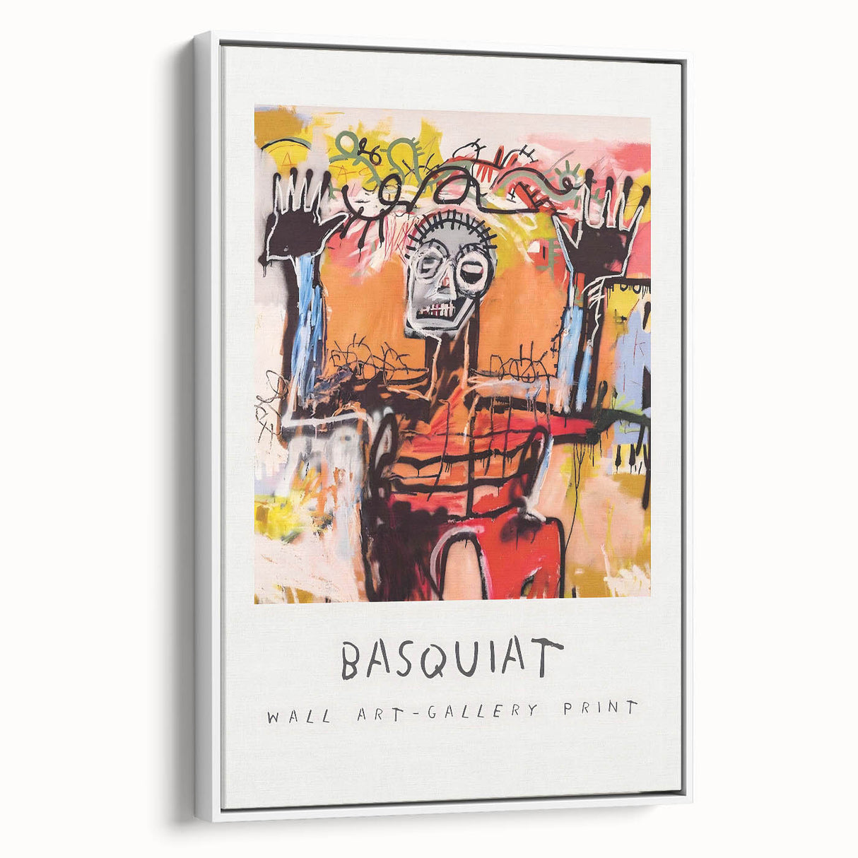 Extra large vintage poster art featuring a colorful, abstract Basquiat design on a framed canvas.