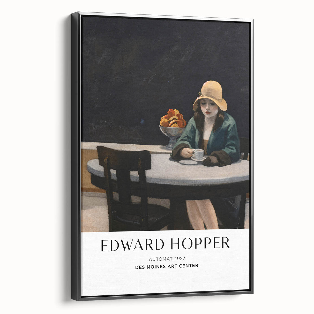 Black and white framed canvas of an Edward Hopper-inspired landscape, ideal for bedroom wall art.
