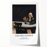 Edward Hopper-inspired floral art on a large rolled print, featuring muted earth tones.