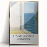 Mid-century modernist Edward Hopper design on framed acrylic, featuring subdued earth tones, ideal for modern art wall decor.