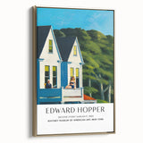 Edward Hopper-inspired landscape painting on framed canvas, featuring muted earth tones, perfect for bedroom wall art.