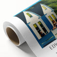 Art deco poster of a serene landscape in soft pastel shades on rolled canvas, ideal for nursery wall art.