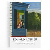Large black and white Edward Hopper-style canvas featuring a minimalist urban scene, ideal for kitchen wall art.