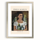 Textured art print of Frida Kahlo in abstract style, featuring vibrant colors on a silver-framed canvas.