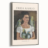 Framed canvas featuring a colorful, avant-garde depiction of Frida Kahlo, ideal for adding a vintage touch to any room.