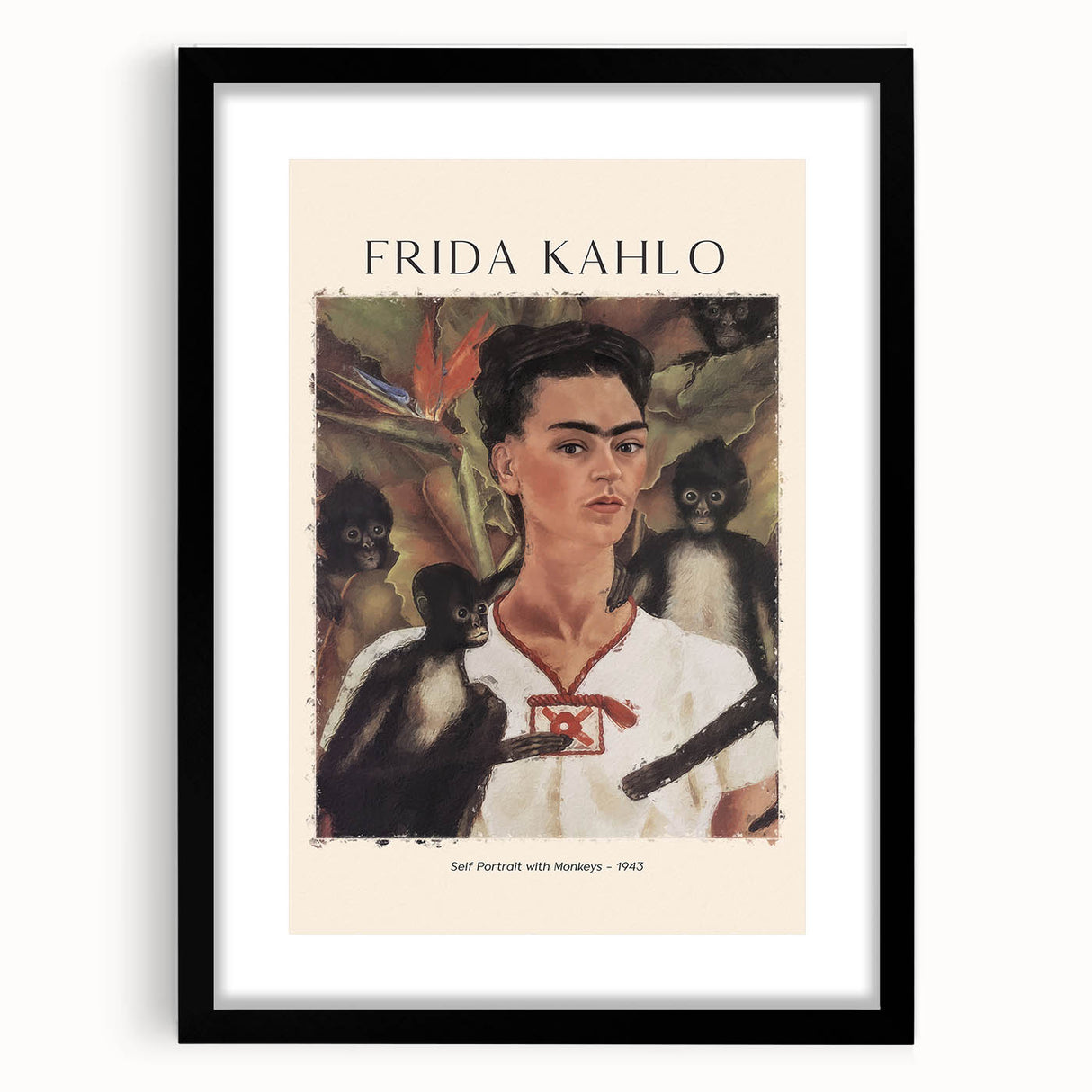 Extra large canvas print of a colorful, abstract depiction of Frida Kahlo with textured brushstrokes.