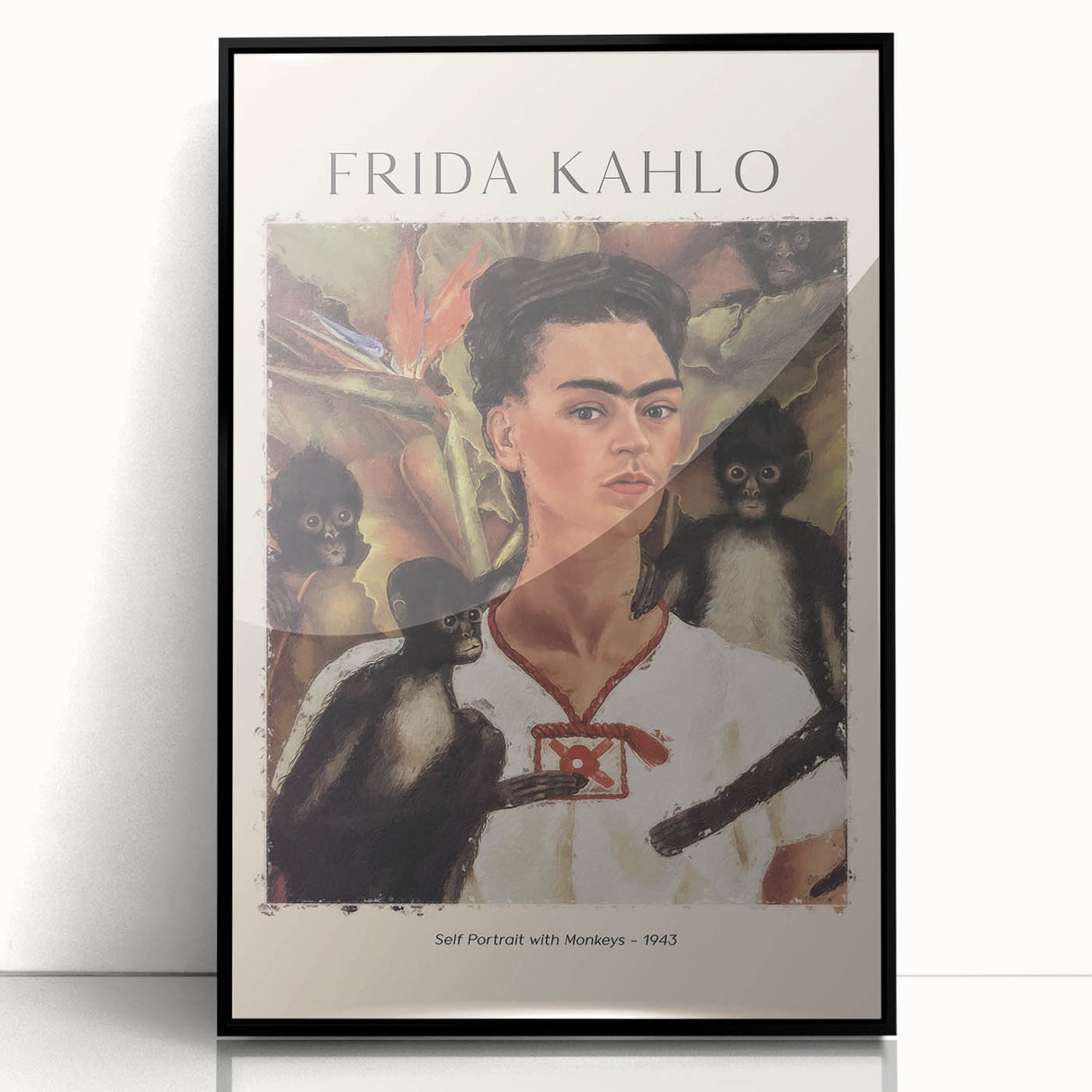 Frida Kahlo-inspired large abstract wall art in black and white tones on framed acrylic, suitable for modern art wall decor.