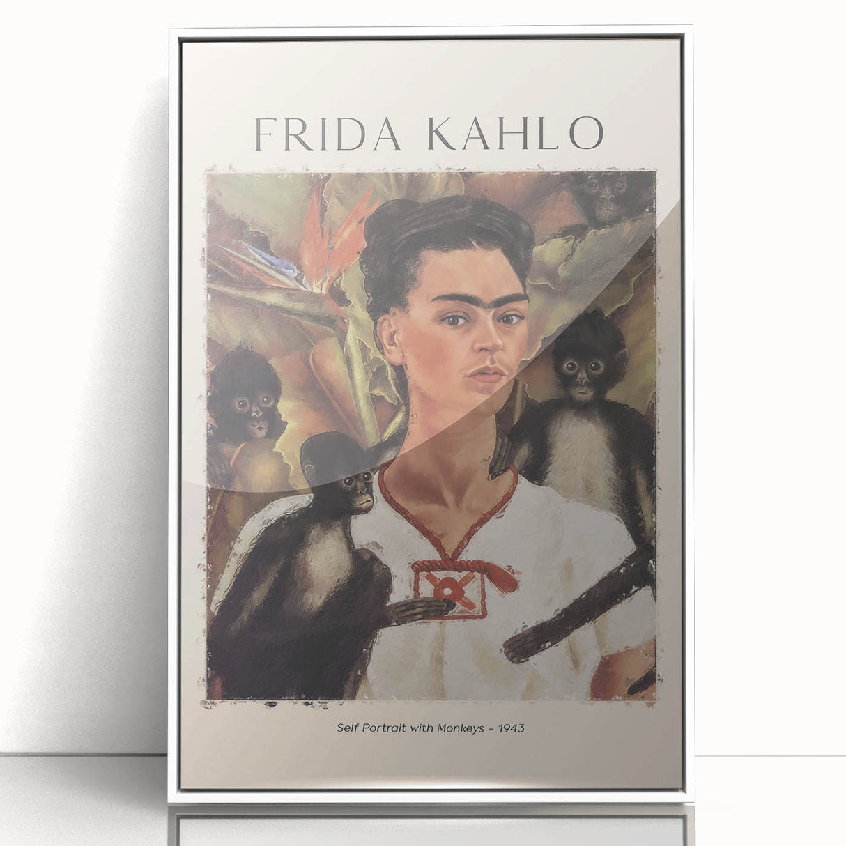 Acrylic print of a modern art depiction of Frida Kahlo in monochrome tones, ideal for nursery wall art.