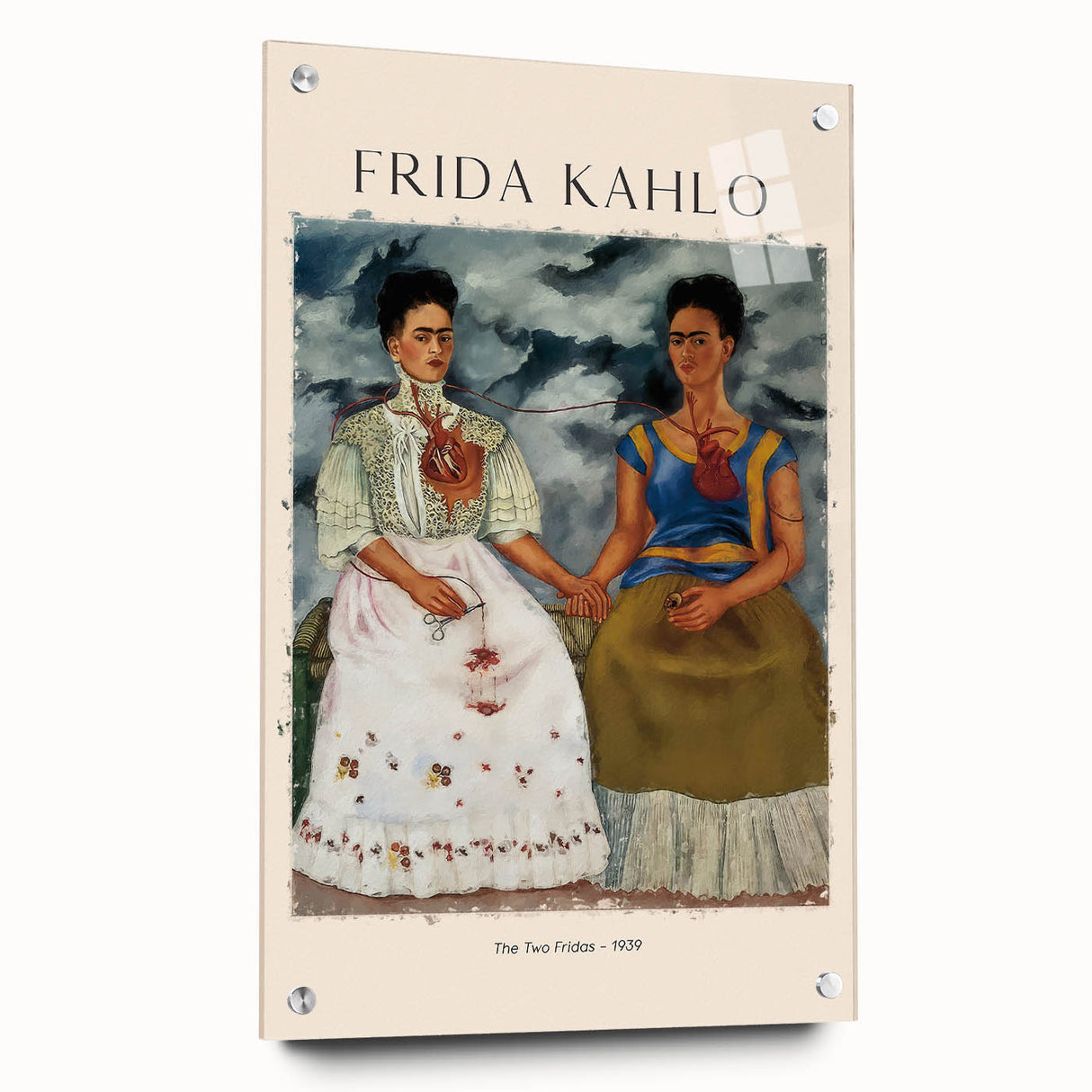 Acrylic print of a contemporary Frida Kahlo-inspired design in vibrant colors, ideal for bedroom or dining room decor.