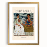 Extra large wall art featuring a textured abstract print of Frida Kahlo in muted colors, framed in gold.