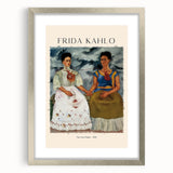 Textured portrait of Frida Kahlo in abstract style with muted earth tones, framed with a silver mat.