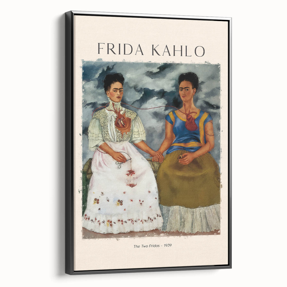 Black and white framed canvas of Frida Kahlo in a contemporary style, ideal for bedroom wall art.