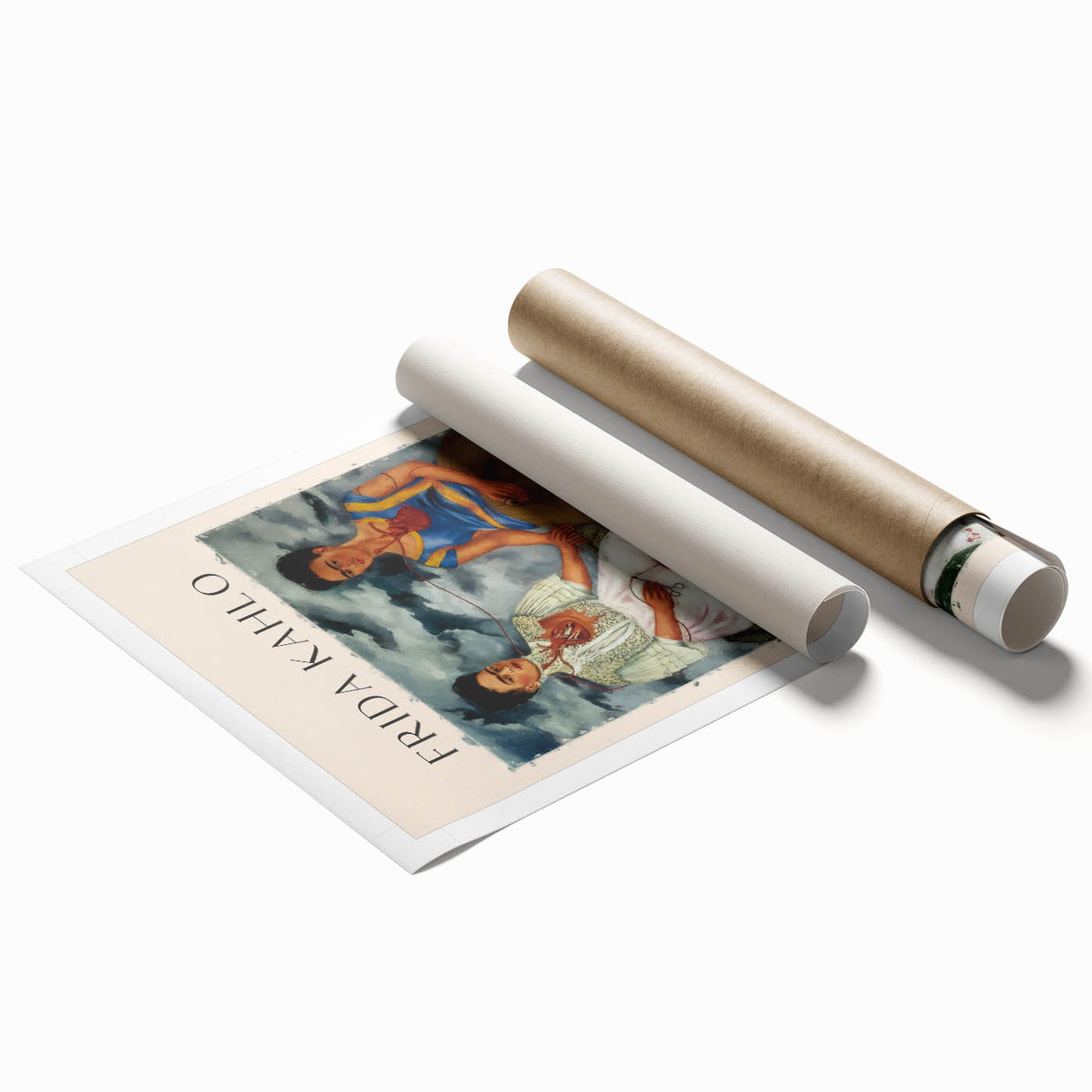 Extra large rolled print featuring a contemporary Frida Kahlo portrait with vibrant floral elements.