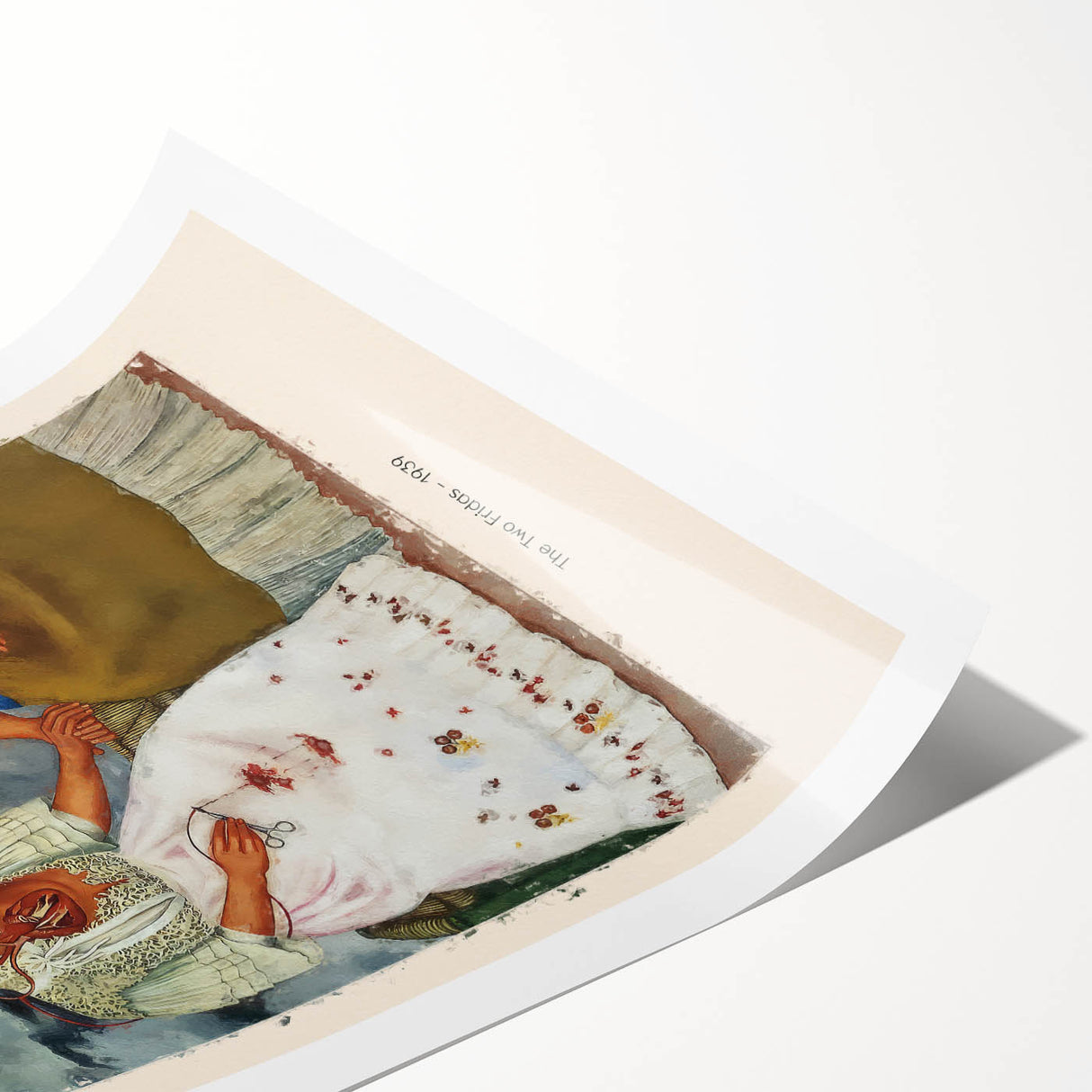 Extra large wall art featuring a line art depiction of Frida Kahlo surrounded by floral elements in muted colors.