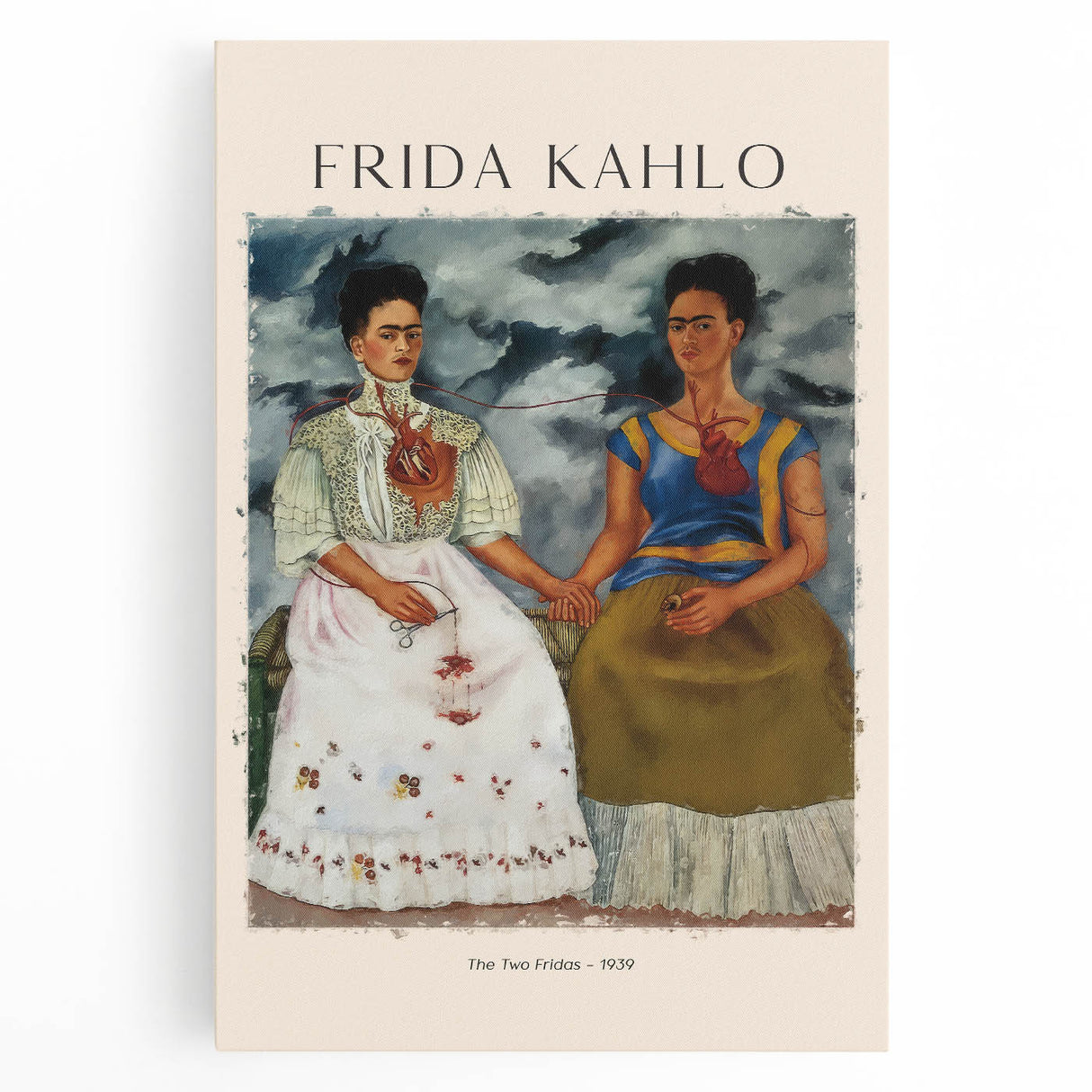Black and white contemporary portrait of Frida Kahlo on stretched canvas, suited for kitchen art.