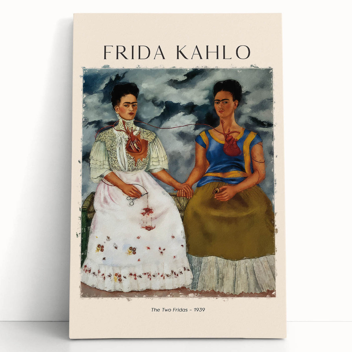 Black and white portrait of Frida Kahlo on stretched canvas, ideal for kitchen wall art or bedroom ambiance.