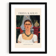 Extra large wall art featuring a colorful, textured abstract print of Frida Kahlo on black framed canvas.