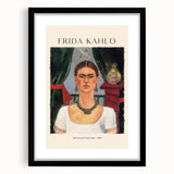 Extra large wall art featuring a colorful, textured abstract print of Frida Kahlo on black framed canvas.