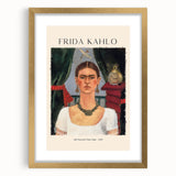 Frida Kahlo-inspired abstract art print in gold frame with mat, featuring vibrant colors and textured details.