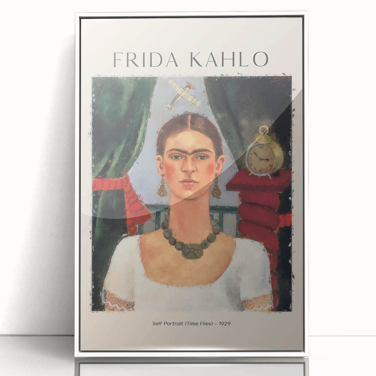 Acrylic print of a modern art depiction of Frida Kahlo in monochrome tones, ideal for nursery wall art.