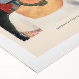 Art deco poster of Frida Kahlo in muted colors on rolled canvas, suitable for dining room or bathroom wall.