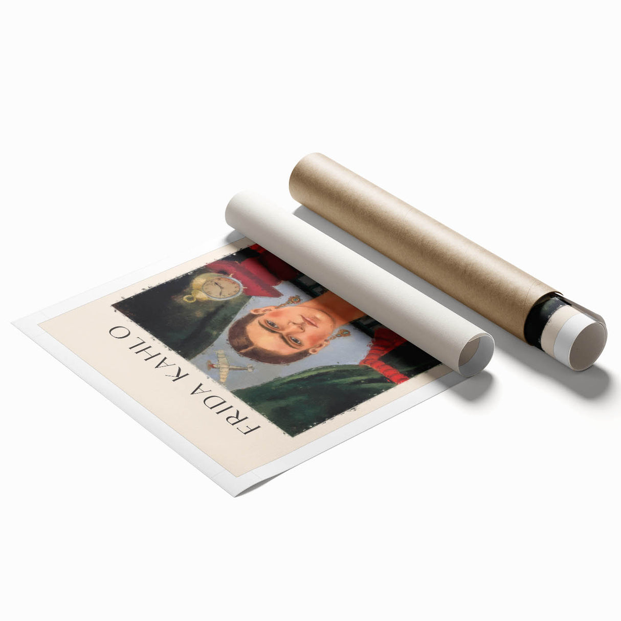 Extra large rolled print featuring a contemporary Frida Kahlo portrait with floral elements.