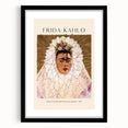 Extra large abstract art print of Frida Kahlo in vibrant colors on a textured canvas, framed in black.
