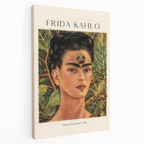 Contemporary Frida Kahlo portrait in vivid colors on stretched canvas, suitable for kitchen wall art.