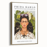 Framed canvas of a contemporary Frida Kahlo portrait in monochrome black, ideal for bedroom wall decor.