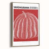 Gold-framed canvas of a contemporary Yayoi Kusama-inspired landscape, ideal for bedroom wall art.