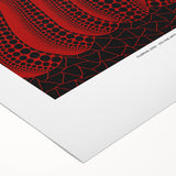 Art deco poster of geometric shapes in bold black and red on rolled canvas, suitable for dining room decor.