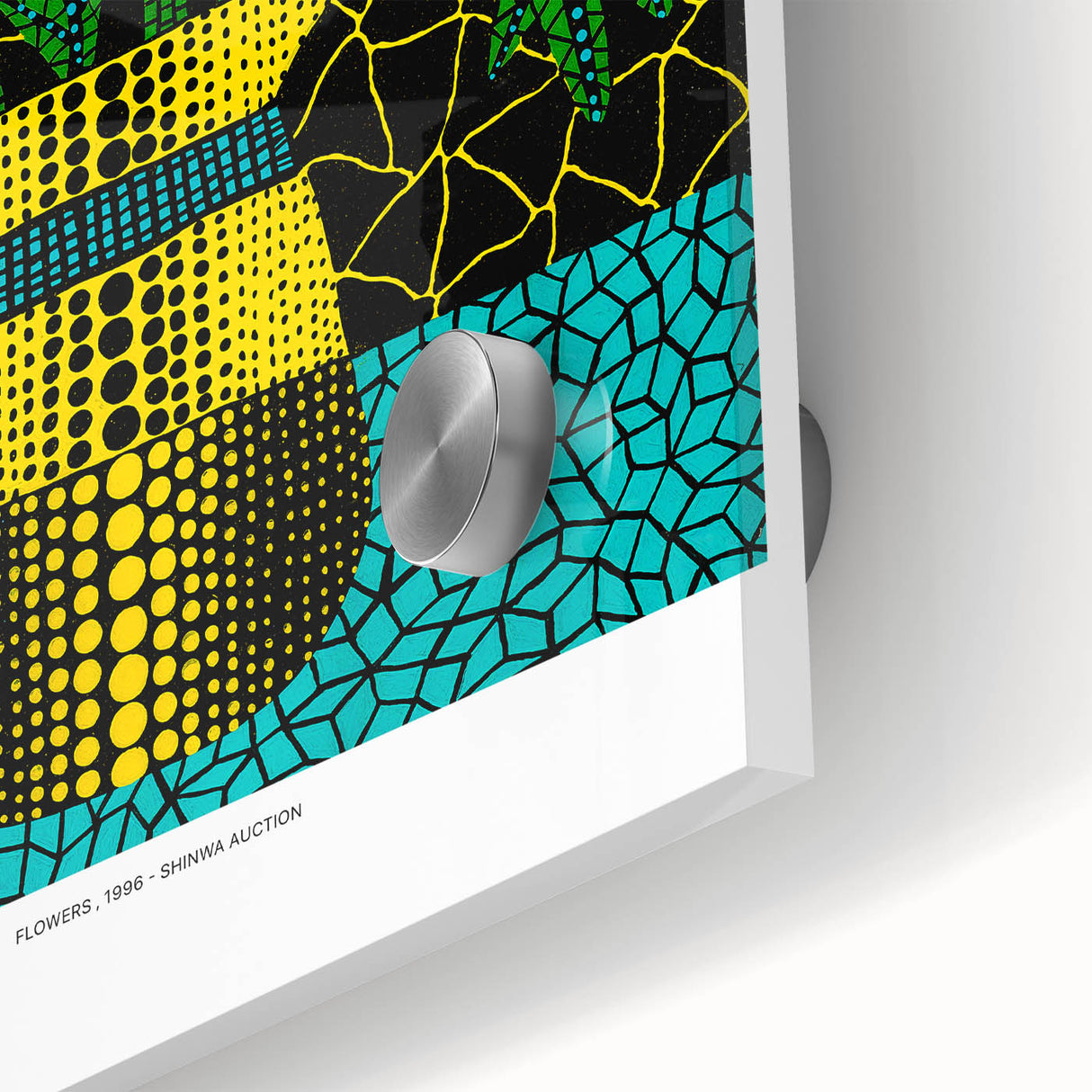 Large abstract wall art featuring mid-century modernist style in vibrant colors on acrylic glass.