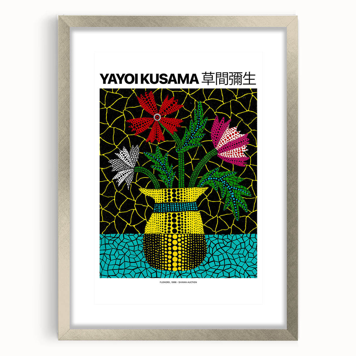 Textured art print featuring abstract polka dots in vibrant red and white, framed in silver, ideal for bedroom decor.