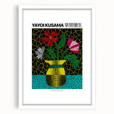 Abstract art print featuring polka dots in a monochrome palette on a white framed canvas.