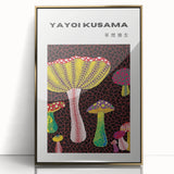 Large art print of a Yayoi Kusama avant-garde design, with vibrant colors and gold frame, ideal for modern art wall decor.