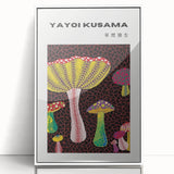 Modern art wall decor featuring a Yayoi Kusama-inspired polka dot pattern in vibrant colors on a white acrylic framed poster.