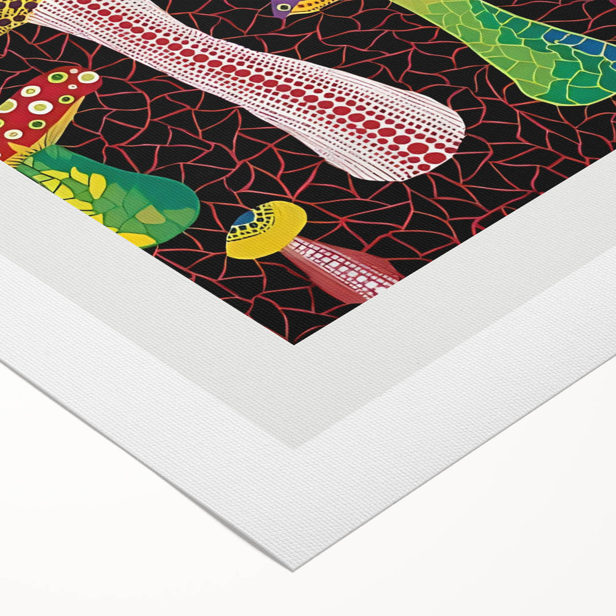 Art deco poster featuring geometric patterns in black and gold on a rolled canvas, suitable for dining room decor.