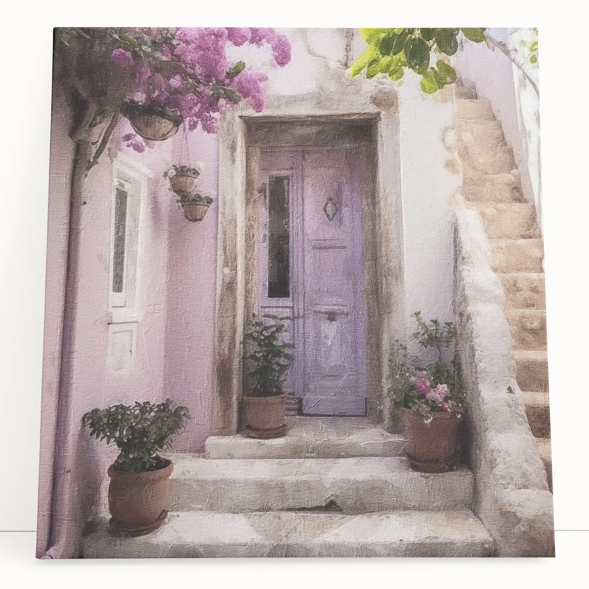Black and white photograph of a Greek architecture door on stretched canvas.