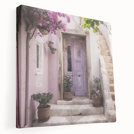 Side view of a stretched canvas featuring a Greek architecture door design in neutral tones, suitable for kitchen wall art.