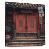 Acrylic print of a Japanese door in muted earth tones, suitable for dining room or bedroom decor.