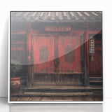 Framed acrylic print of a minimalist Japanese door design in black and white, suitable for modern art wall decor.