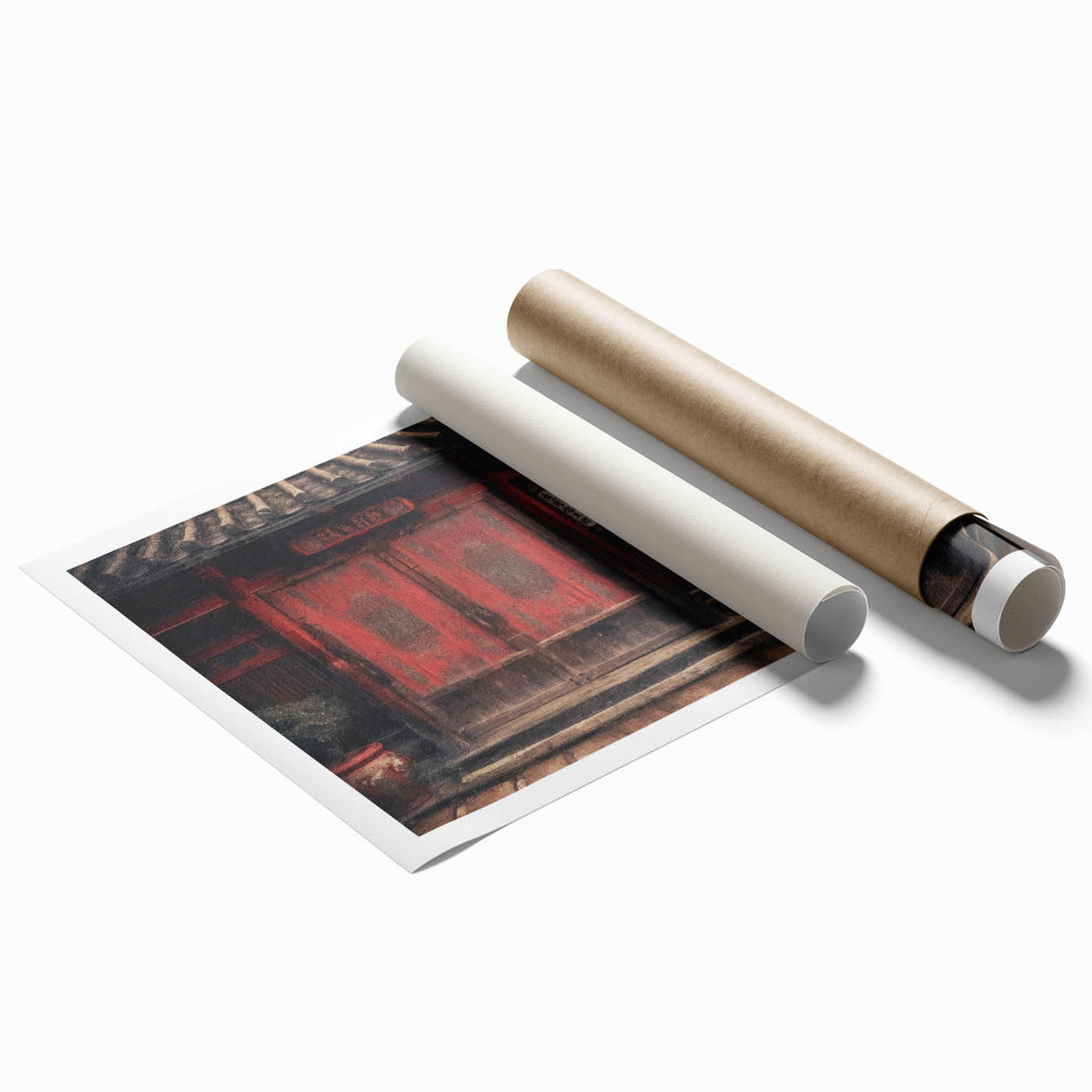 Extra large rolled print featuring a detailed illustration of a traditional Japanese door with floral elements.