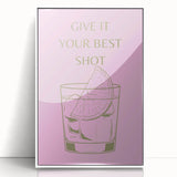 Art Deco poster of food and drinks in monochrome shades, framed in white acrylic, suitable for modern kitchen decor.