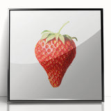 Large abstract wall art featuring assorted fruits in bold colors on a black acrylic framed print.