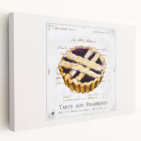Large art on stretched canvas depicting an assortment of pastries in soft, warm tones, suitable for kitchen wall decor.