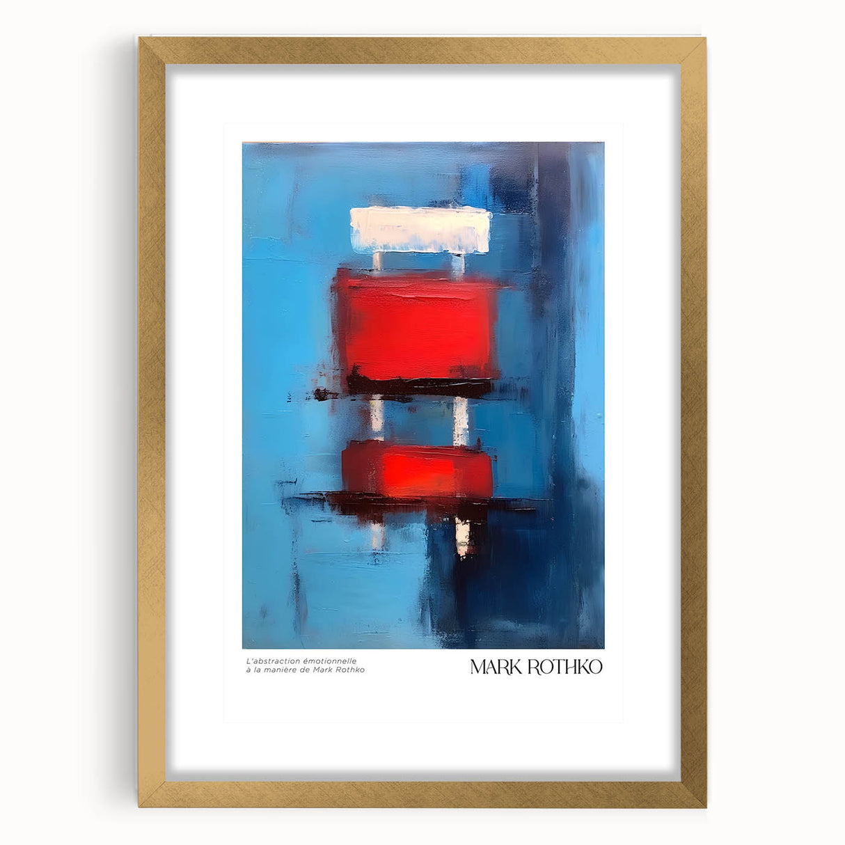 Extra large abstract art print in textured style, featuring deep red and black hues on a framed canvas.
