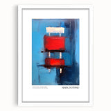 Abstract art print featuring Rothko-inspired blocks of deep red and blue on a white framed canvas.